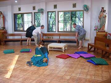 Setting up the chapel for mass