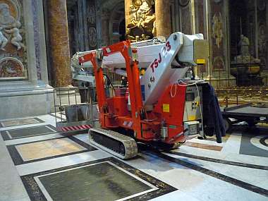 Maintenance machinery inside the basilica