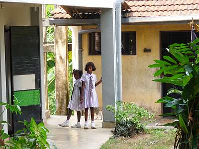 Girls near the kitchen