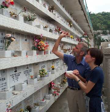 Sprinkling holy water at the mausoleum