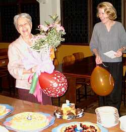Meg Gallagher, right, celebrates her 80th birthday