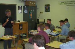 Teaching a class of juniors at St. Xavier High School