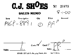 Receipt from a shoe company