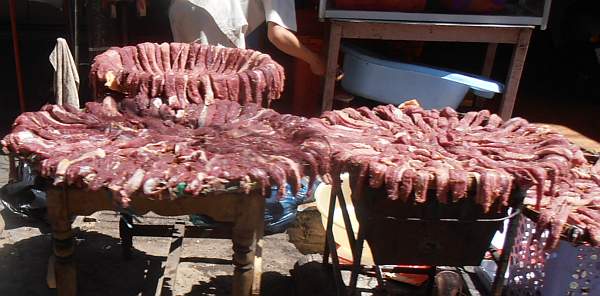 Drying meat on the street