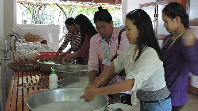 Washing dishes after lunch