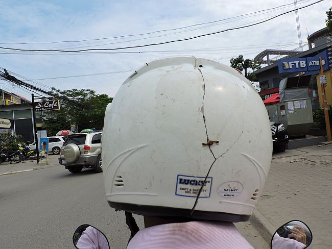 Helmet with a crack